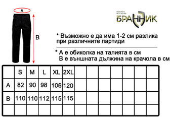таблица с размери