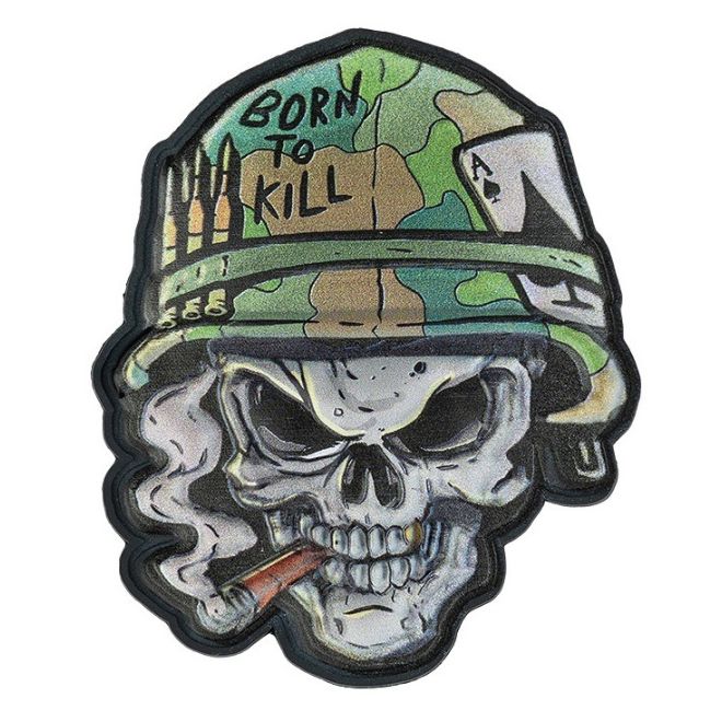 Гумена 3D тактическа нашивка US Vietnam War Ace Skull с череп, пура, камуфлажна каска