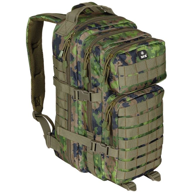 Щурмова раница MFH Assault M05 Woodland 30L с MOLLE система и камуфлаж за горска среда