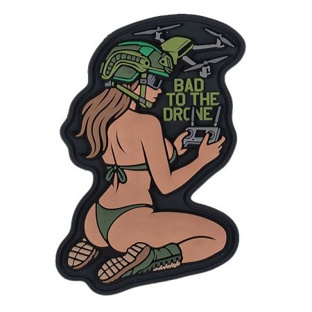 Гумена нашивка Bad to the Drone 101 INC PVC велкро patch с дрон дизайн в pin-up стил