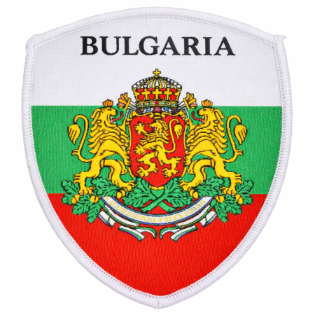 Текстилна нашивка щит с българско знаме, герб и надпис Bulgaria