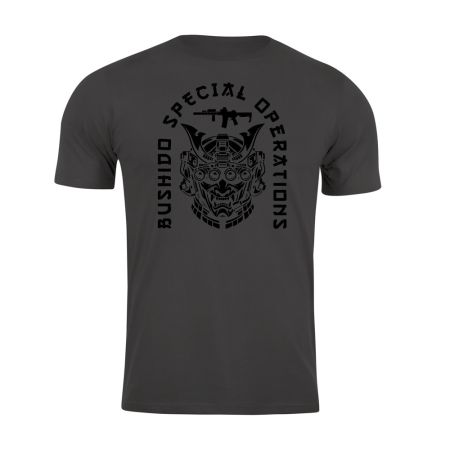 Тениска с щампа Bushido Spec Ops Dark Steel – тъмносивa тениска Brannik Tactical с черна щампа, вдъхновена от самурайския кодекс Бушидо.