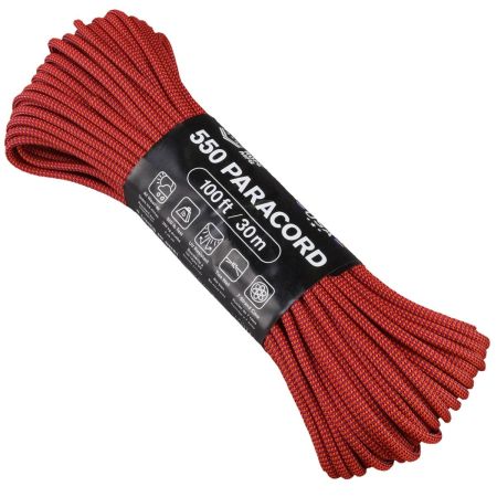 Паракорд въже Atwood Rope 550 Blood Moon – 30 м, високоякостно въже в червено-иридесцентен десен